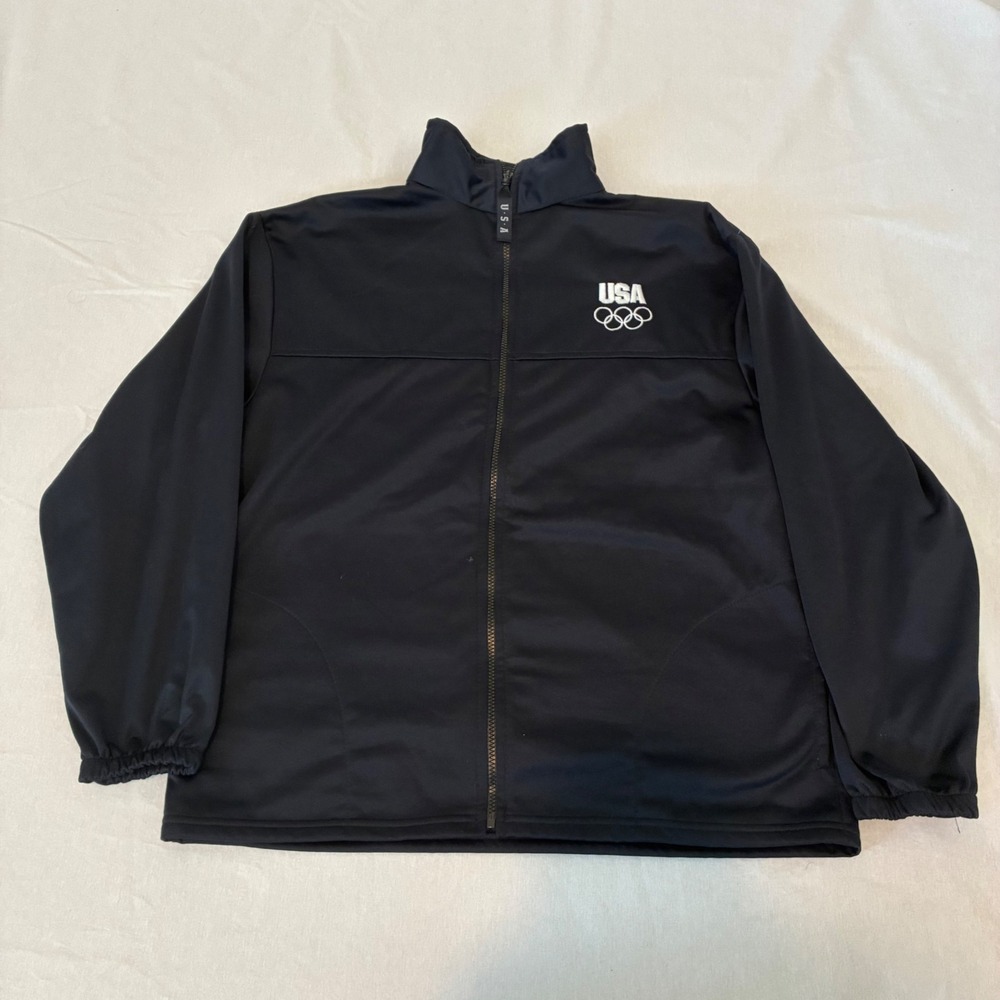 United States Olympic Committee Track Jacket Mens XL Black USA Rings Made in USA
